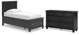 Lanolee Twin Panel Storage Bed with Dresser in Black from Ashley - Luna Furniture
