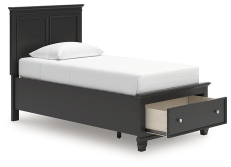 Lanolee Twin Panel Storage Bed with Mirrored Dresser and Nightstand in Black from Ashley - Luna Furniture