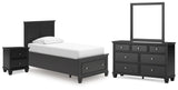 Lanolee Twin Panel Storage Bed with Mirrored Dresser and Nightstand in Black from Ashley Furniture - Luna Furniture