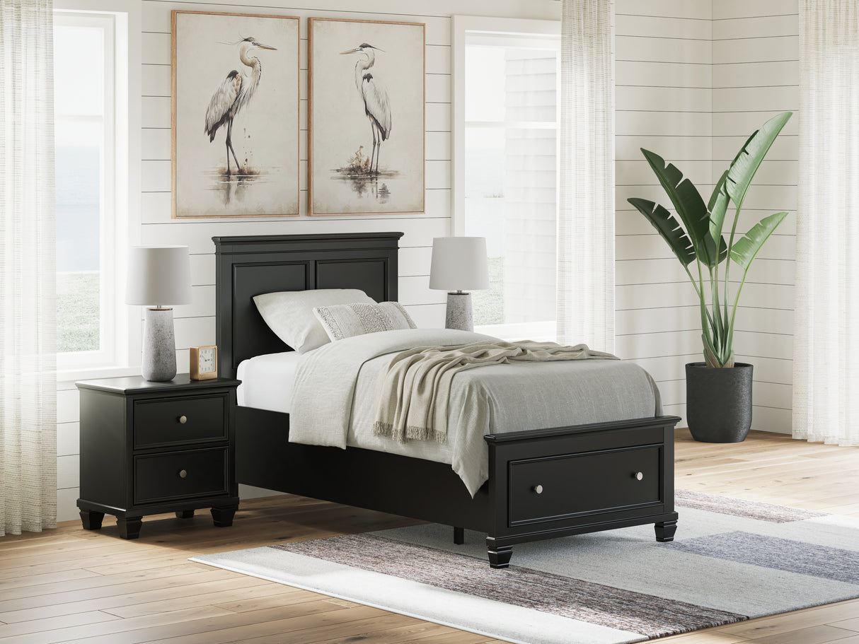 Lanolee Twin Panel Storage Bed with Mirrored Dresser and Nightstand in Black from Ashley Furniture - Luna Furniture