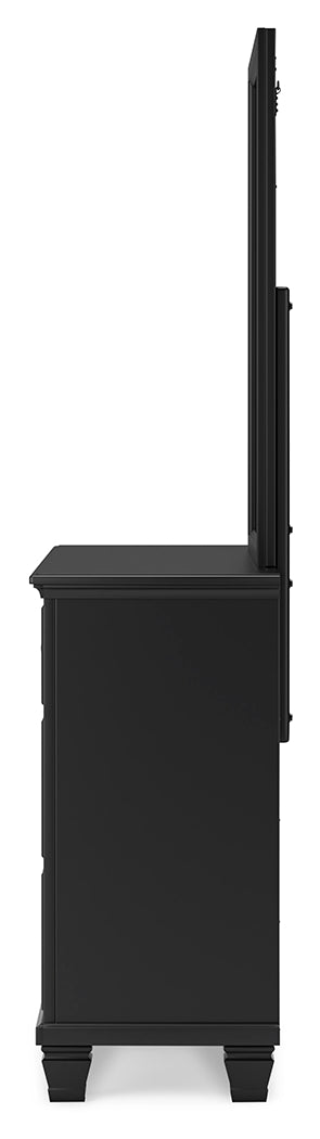 Lanolee Twin Panel Storage Bed with Mirrored Dresser in Black from Ashley - Luna Furniture