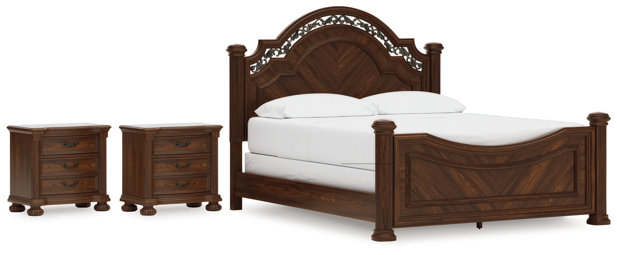 Lavinton California King Poster Bed with 2 Nightstands in Brown from Ashley - Luna Furniture