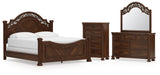 Lavinton California King Poster Bed with Mirrored Dresser and Chest in Brown from Ashley - Luna Furniture