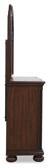 Lavinton California King Poster Bed with Mirrored Dresser and Chest in Brown from Ashley - Luna Furniture