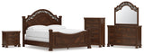 Lavinton California King Poster Bed with Mirrored Dresser, Chest and Nightstand in Brown from Ashley - Luna Furniture