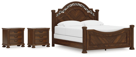 Lavinton King Poster Bed with 2 Nightstands in Brown from Ashley - Luna Furniture