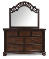 Lavinton King Poster Bed with Mirrored Dresser and 2 Nightstands in Brown from Ashley - Luna Furniture