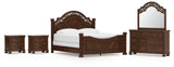 Lavinton King Poster Bed with Mirrored Dresser and 2 Nightstands in Brown from Ashley - Luna Furniture