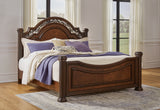Lavinton King Poster Bed with Mirrored Dresser and Chest in Brown from Ashley - Luna Furniture