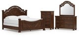 Lavinton King Poster Bed with Mirrored Dresser and Chest in Brown from Ashley - Luna Furniture