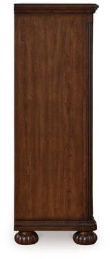 Lavinton King Poster Bed with Mirrored Dresser and Chest in Brown from Ashley - Luna Furniture