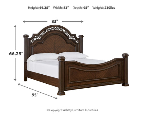 Lavinton King Poster Bed with Mirrored Dresser, Chest and Nightstand in Brown from Ashley - Luna Furniture