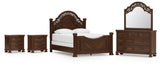 Lavinton Queen Poster Bed with Mirrored Dresser and 2 Nightstands in Brown from Ashley - Luna Furniture