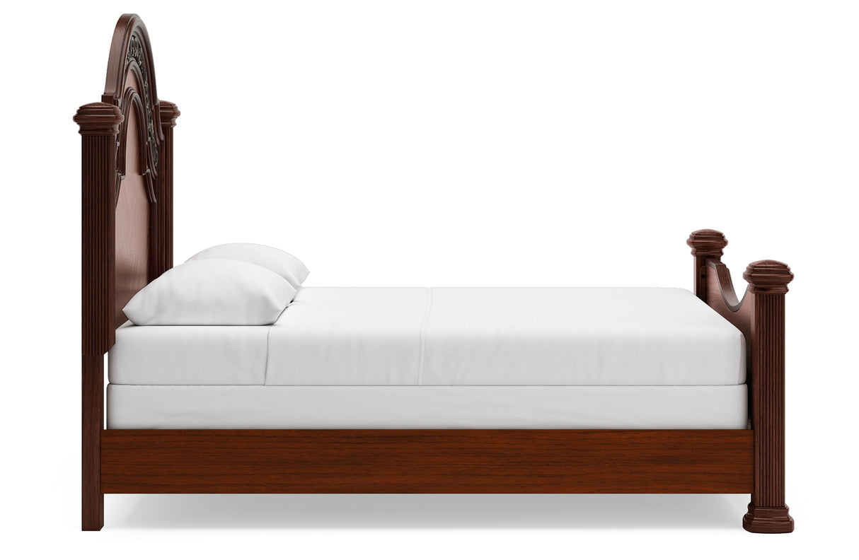 Lavinton Queen Poster Bed with Mirrored Dresser and Chest in Brown from Ashley - Luna Furniture