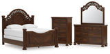 Lavinton Queen Poster Bed with Mirrored Dresser and Chest in Brown from Ashley - Luna Furniture