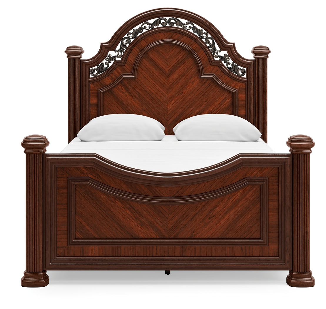 Lavinton Queen Poster Bed with Mirrored Dresser, Chest and Nightstand in Brown from Ashley - Luna Furniture