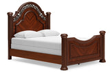 Lavinton Queen Poster Bed with Mirrored Dresser, Chest and Nightstand in Brown from Ashley - Luna Furniture