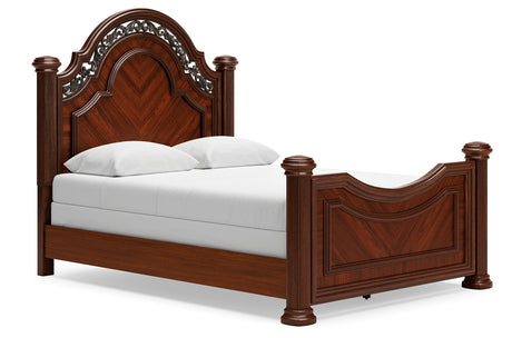 Lavinton Queen Poster Bed with Mirrored Dresser, Chest and Nightstand in Brown from Ashley - Luna Furniture