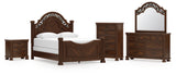 Lavinton Queen Poster Bed with Mirrored Dresser, Chest and Nightstand in Brown from Ashley - Luna Furniture