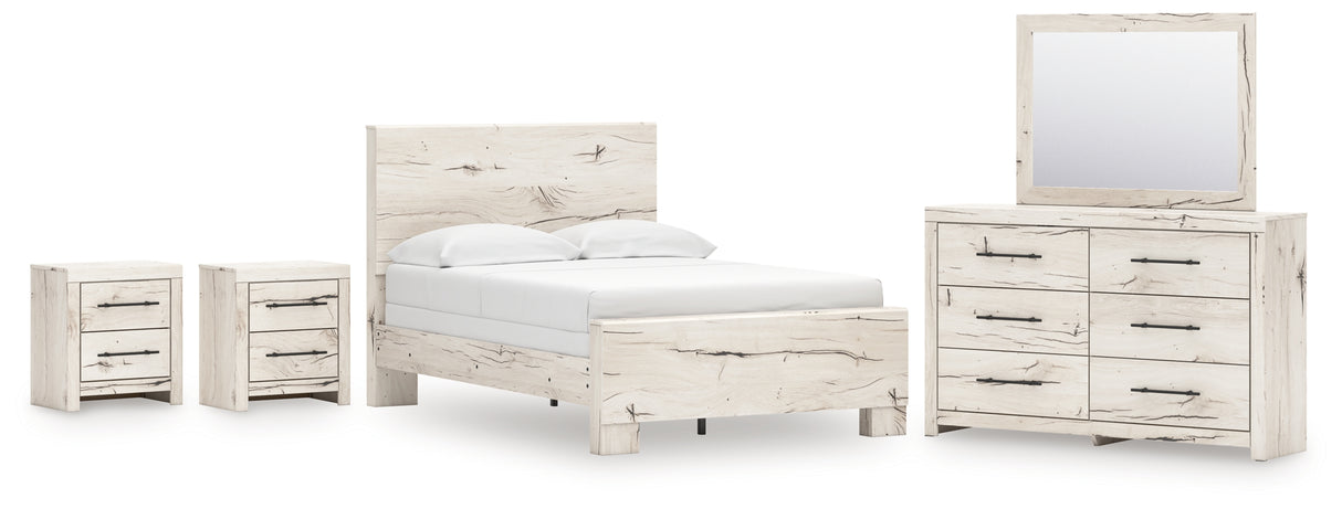 Lawroy Full Panel Bed with Mirrored Dresser and 2 Nightstands in Light Natural from Ashley - Luna Furniture