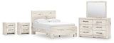 Lawroy Full Panel Bed with Mirrored Dresser and 2 Nightstands in Light Natural from Ashley - Luna Furniture