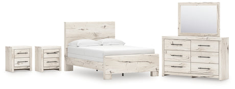 Lawroy Full Panel Bed with Mirrored Dresser and 2 Nightstands in Light Natural from Ashley - Luna Furniture