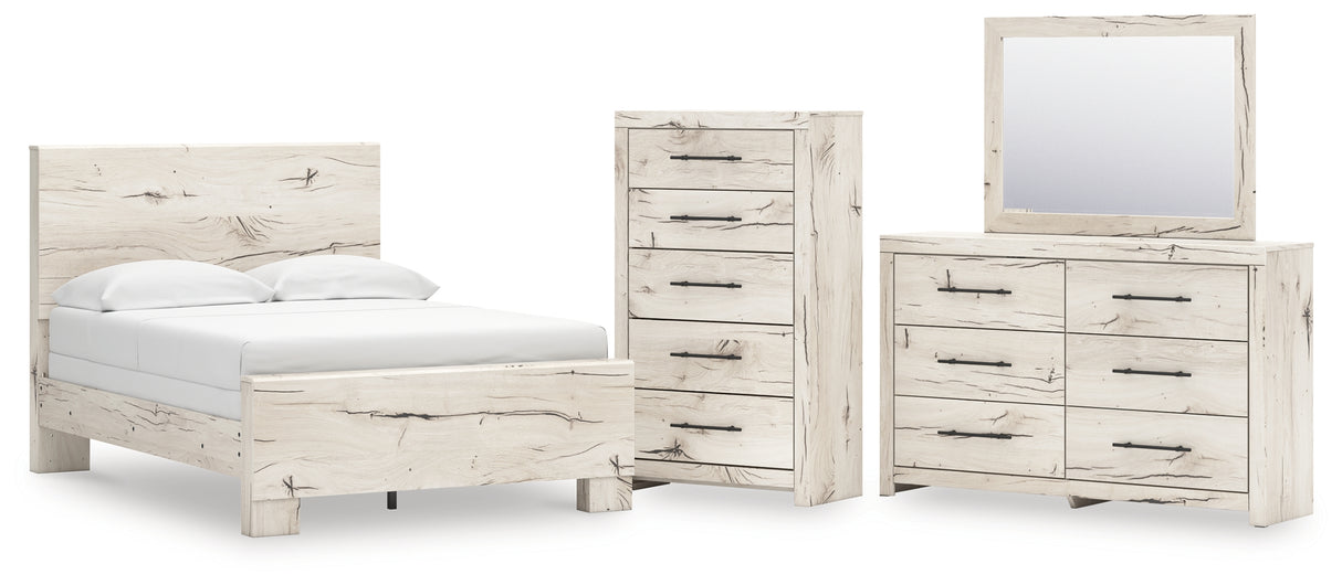 Lawroy Full Panel Bed with Mirrored Dresser and Chest in Light Natural from Ashley - Luna Furniture
