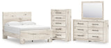 Lawroy Full Panel Bed with Mirrored Dresser and Chest in Light Natural from Ashley - Luna Furniture