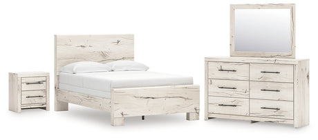 Lawroy Full Panel Bed with Mirrored Dresser and Nightstand in Light Natural from Ashley - Luna Furniture