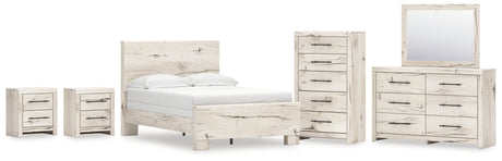 Lawroy Full Panel Bed with Mirrored Dresser, Chest and 2 Nightstands in Light Natural from Ashley - Luna Furniture