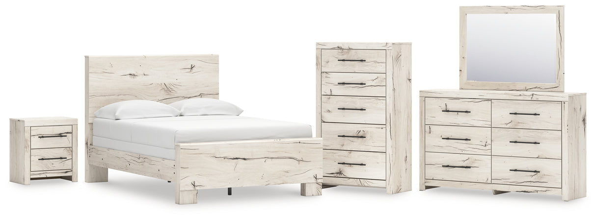 Lawroy Full Panel Bed with Mirrored Dresser, Chest and Nightstand in Light Natural from Ashley - Luna Furniture