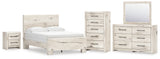 Lawroy Full Panel Bed with Mirrored Dresser, Chest and Nightstand in Light Natural from Ashley - Luna Furniture