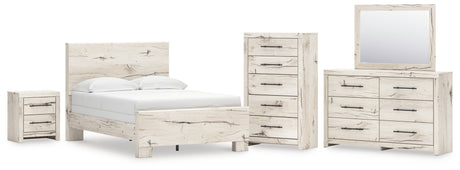 Lawroy Full Panel Bed with Mirrored Dresser, Chest and Nightstand in Light Natural from Ashley - Luna Furniture