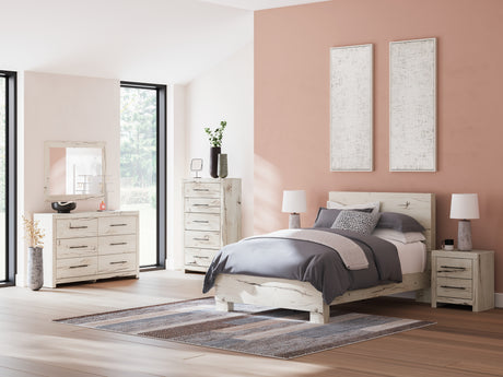 Lawroy Full Panel Bed with Mirrored Dresser, Chest and Nightstand in Light Natural from Ashley - Luna Furniture