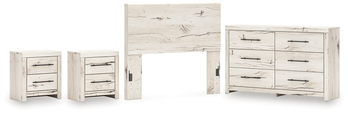 Lawroy Full Panel Headboard with Dresser and 2 Nightstands in Light Natural from Ashley - Luna Furniture