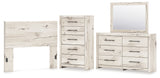Lawroy Full Panel Headboard with Mirrored Dresser and Chest in Light Natural from Ashley - Luna Furniture