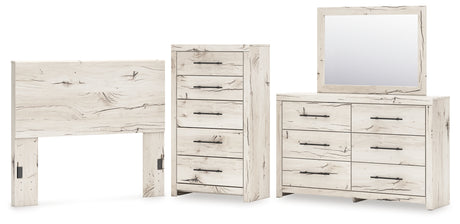 Lawroy Full Panel Headboard with Mirrored Dresser and Chest in Light Natural from Ashley - Luna Furniture