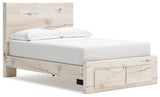 Lawroy Light Natural Twin Panel Bed with Storage with Mirrored Dresser and Chest from Ashley - Luna Furniture