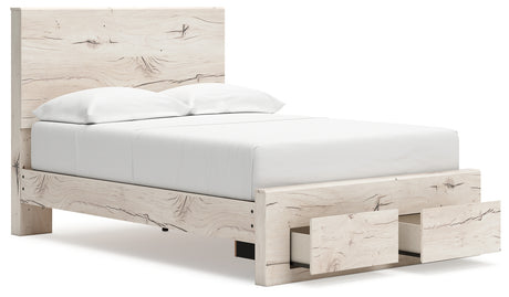 Lawroy Light Natural Twin Panel Bed with Storage with Mirrored Dresser and Chest from Ashley Furniture - Luna Furniture