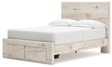 Lawroy Light Natural Twin Panel Bed with Storage with Mirrored Dresser and Chest from Ashley - Luna Furniture