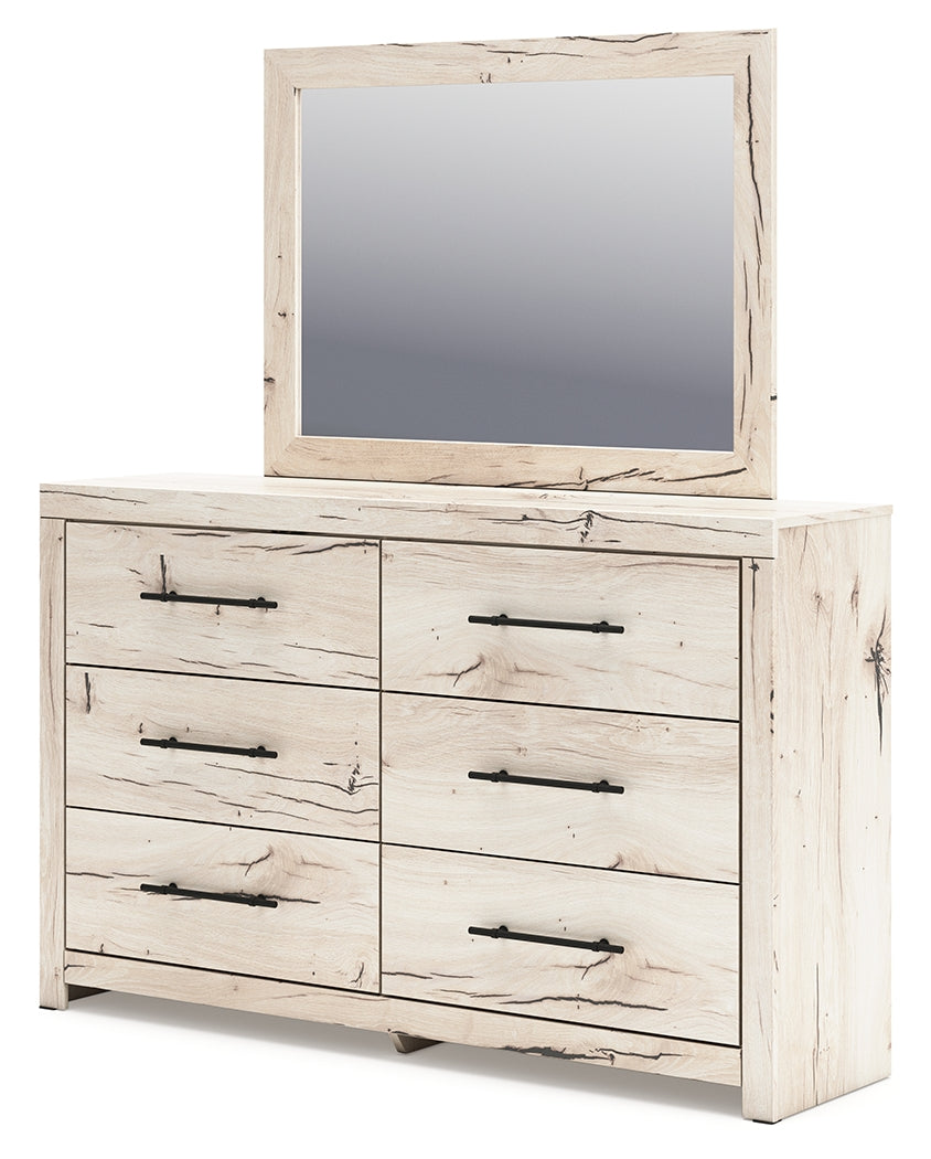 Lawroy Light Natural Twin Panel Bed with Storage with Mirrored Dresser and Chest from Ashley - Luna Furniture