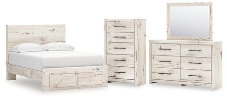 Lawroy Full Panel Storage Bed with Mirrored Dresser and Chest in Light Natural from Ashley - Luna Furniture