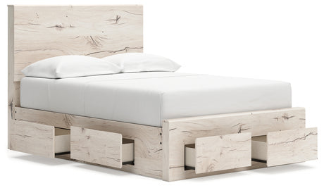 Lawroy Light Natural Full Panel Storage Bed with Mirrored Dresser and Chest from Ashley - Luna Furniture