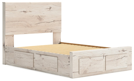 Lawroy Light Natural Full Panel Storage Bed with Mirrored Dresser and Chest from Ashley - Luna Furniture