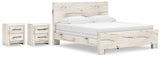 Lawroy King Panel Bed with 2 Nightstands in Light Natural from Ashley - Luna Furniture