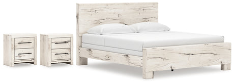 Lawroy King Panel Bed with 2 Nightstands in Light Natural from Ashley - Luna Furniture