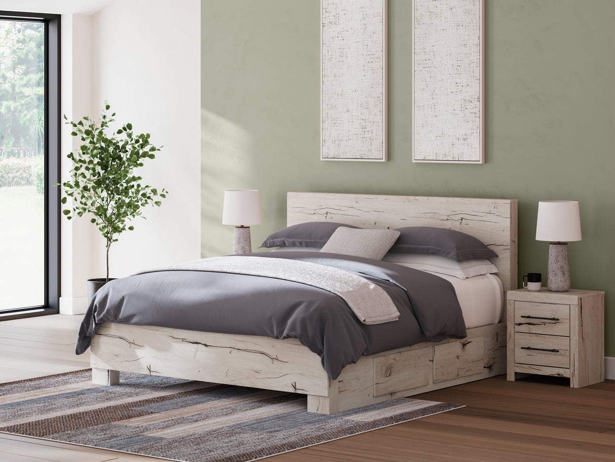 Lawroy Light Natural King Panel Bed with 2 Nightstands from Ashley - Luna Furniture