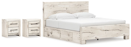 Lawroy Light Natural King Panel Bed with 2 Nightstands from Ashley - Luna Furniture