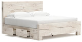 Lawroy Light Natural King Panel Bed with 2 Nightstands from Ashley - Luna Furniture