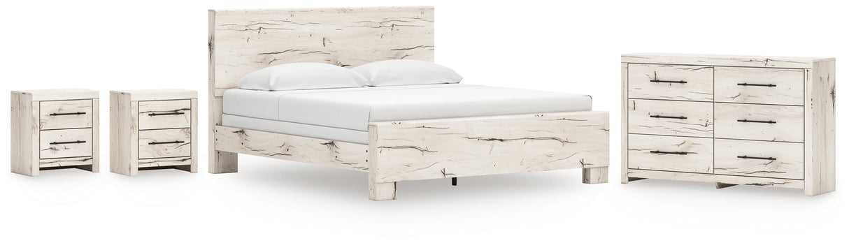 Lawroy King Panel Bed with Dresser and 2 Nightstands in Light Natural from Ashley - Luna Furniture